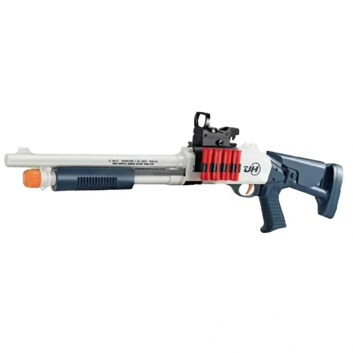 Pușcă de Jucărie Manuală, Flippy, Model UDL XM1014, cu Lunetă, 10 Proiectile din Spumă Moale și 5 Cartușe, Lungime 80 cm, Recomandată pentru Copii peste 8 Ani, Alb [7]