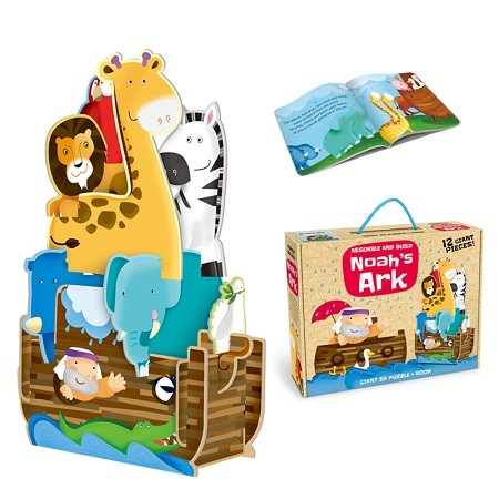 Puzzle 3D pentru copii, Flippy, Arca lui Noe, 12 piese, carte cu povestea lui Noe si animalele de pe arca, Joc distractiv, + 3 ani [6]