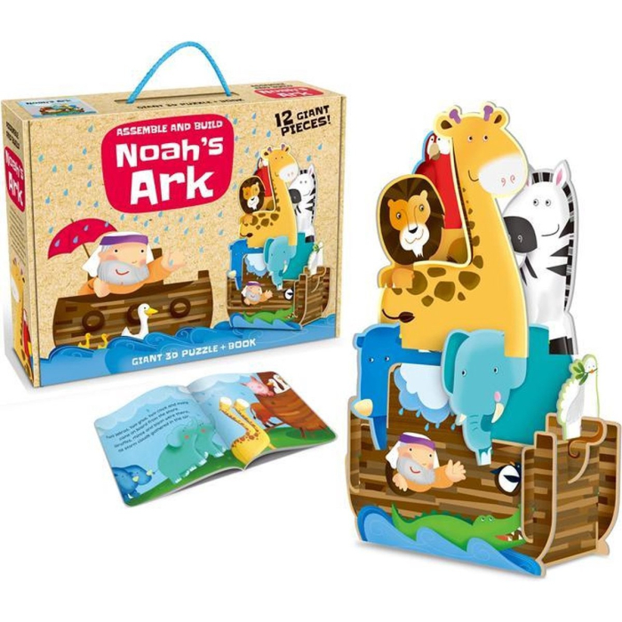 Puzzle 3D pentru copii, Flippy, Arca lui Noe, 12 piese, carte cu povestea lui Noe si animalele de pe arca, Joc distractiv, + 3 ani [1]
