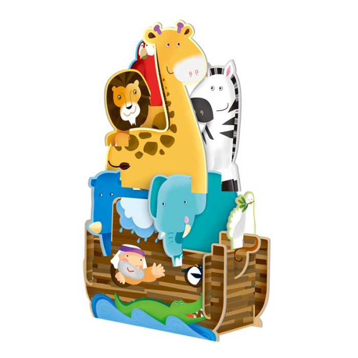 Puzzle 3D pentru copii, Flippy, Arca lui Noe, 12 piese, carte cu povestea lui Noe si animalele de pe arca, Joc distractiv, + 3 ani [4]