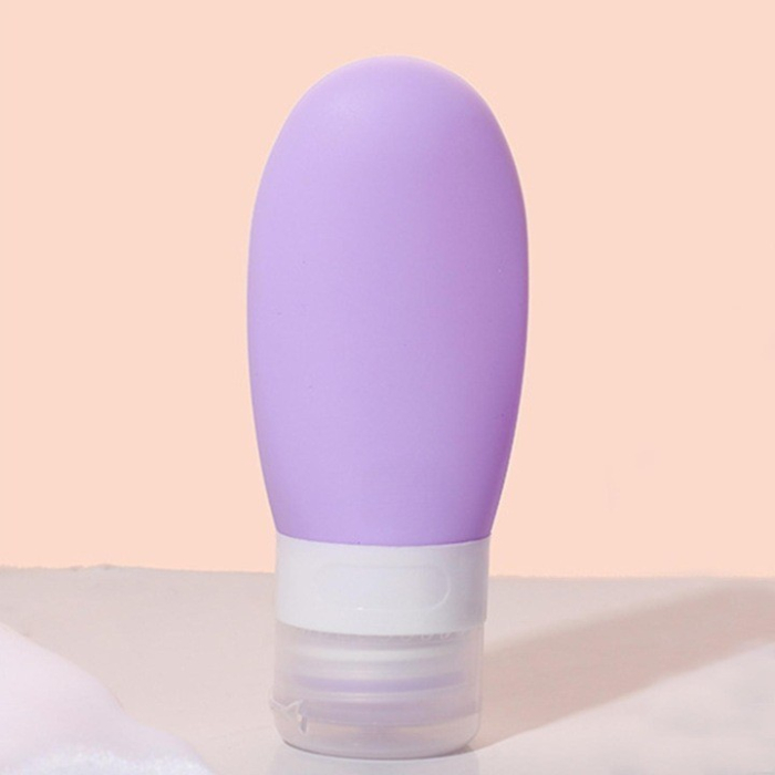 Recipient Portabil din Silicon Elegant de Voiaj, Sticla de Calatorie , Potrivita pentru Lotiune, Sampon si Alte Lichide, Anti-scurgere, cu Posibilitate de Reumplere, Capacitate 90mL, Mov [4]