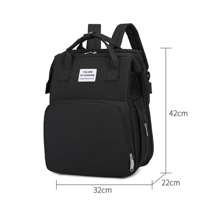 Rucsac Multifunctional pentru Mamici, Flippy, cu Patut Pliabil si Baza de Schimbat, Rezistent la Apa, Capacitate Mare, Usor, Compartimente Multiple, Buzunar Termic pentru Lapte, 42 x 32 x 22 cm, Negru [5]