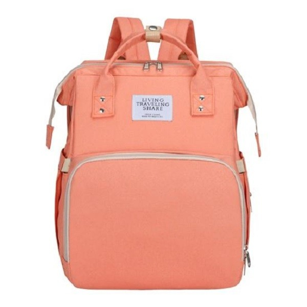 Rucsac Multifunctional pentru Mamici, Flippy, cu Patut Pliabil si Baza de Schimbat, Rezistent la Apa, Capacitate Mare, Usor, Compartimente Multiple, Buzunar Termic pentru Lapte, 42 x 32 x 22 cm, Roz P [1]