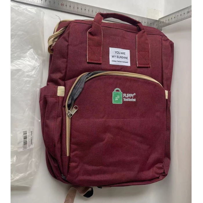Rucsac Multifunctional pentru Mamici, Flippy, cu Patut Pliabil si Baza de Schimbat, Rezistent la Apa, Capacitate Mare, Usor, Compartimente Multiple, Buzunar Termic pentru Lapte, 42 x 32 x 22 cm, Rosu [5]