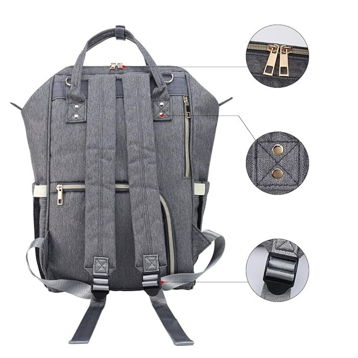 Rucsac Multifunctional pentru Mamici, Flippy, din Panza Oxford, Compartimentare Multipla, Impermeabil, 43 x 18 x 26 cm, Gri Inchis [3]