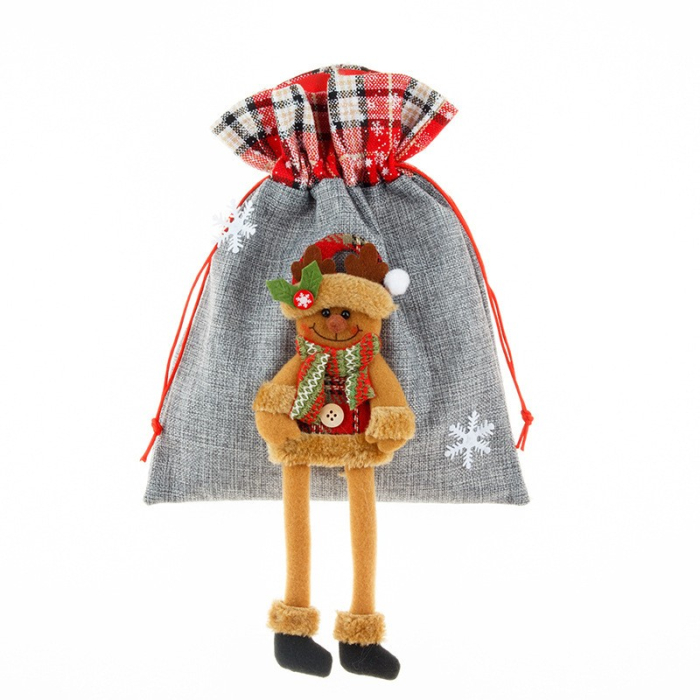 Sac din textil pentru cadouri de Craciun, Flippy, Model Ren, 30x25 cm, Gri [5]