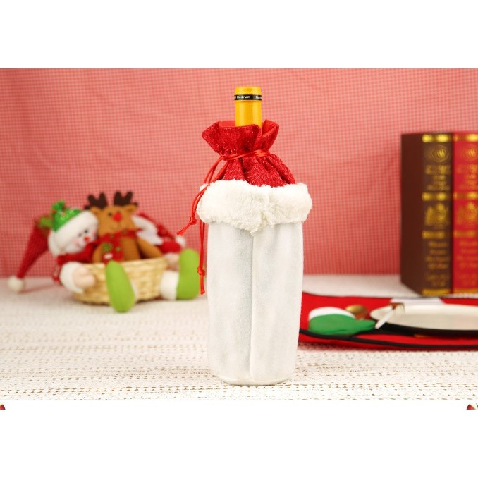 Saculet de Craciun pentru Sticla de Bautura, Flippy, Model Mos Craciun Accesorizat, Tematica Petrecere de Craciun, Marime Universala, 13x28 cm, Rosu [4]