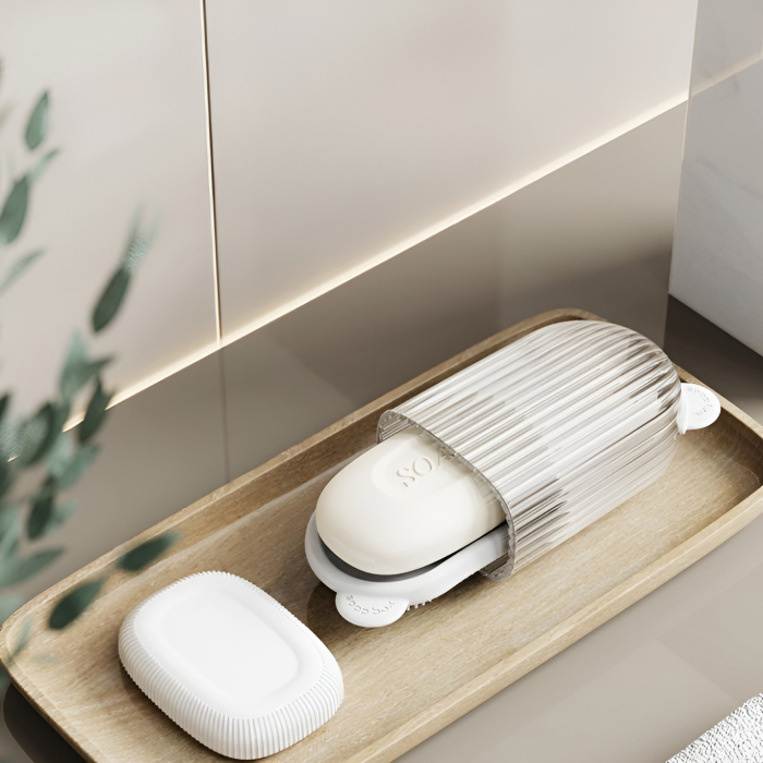 Sapuniera de Calatorie , Suport pentru Sapun cu Scurgere a Apei, Recipient cu Capac Depozitare, Savoniera pentru Baie, 12.6x6.1x8.4cm, Alb [9]