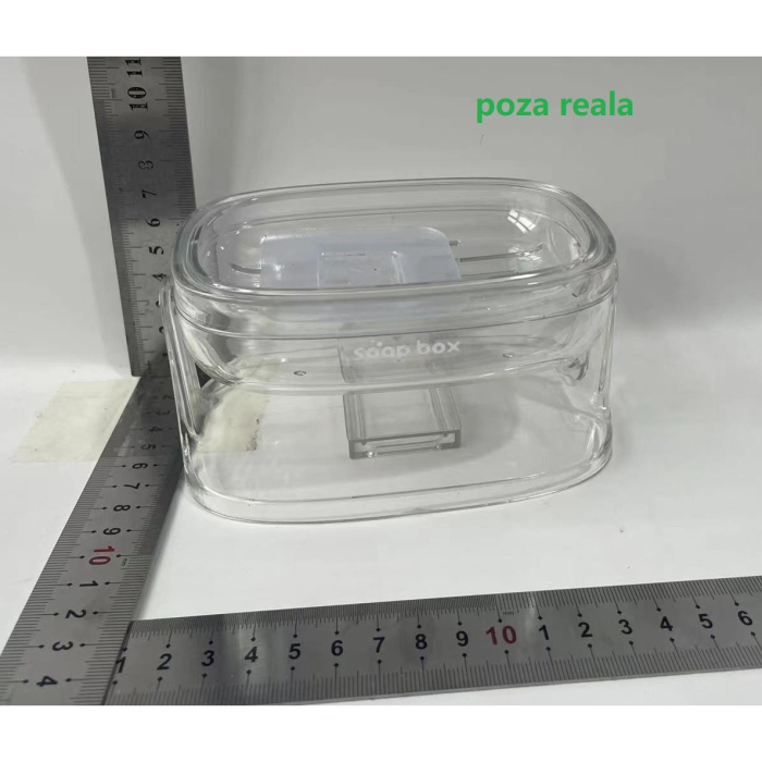 Savoniera cu Suport 2 in 1 , Pentru Perete sau Blat, PET, Scurgere Optima, Argintiu Transparent [2]