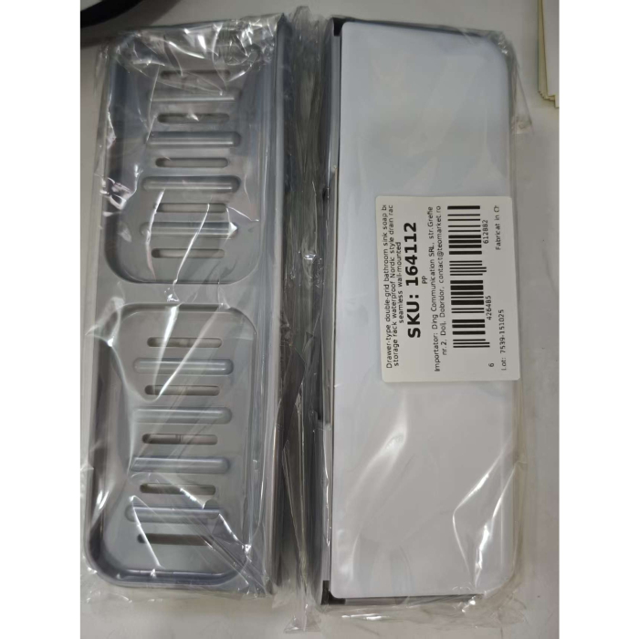 Savoniera Dubla , de Perete, cu Compartiment de Scurgere, Montare prin Lipire, 26 x 8 x 4 cm, Gri/Alb [2]