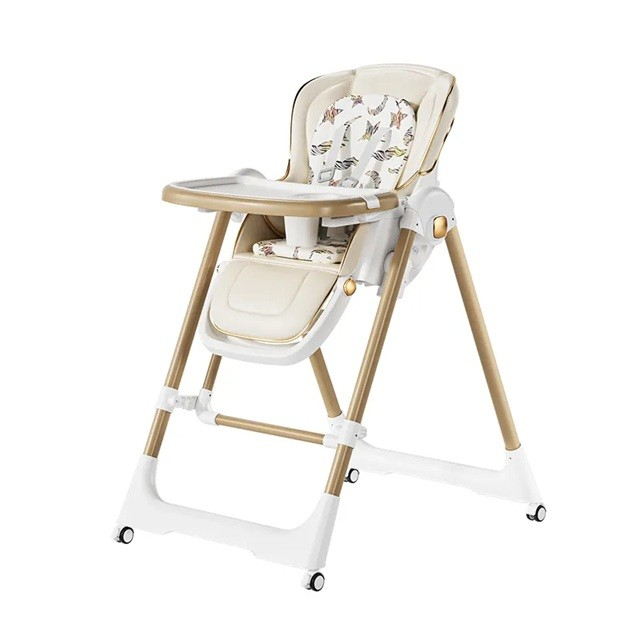 Scaun de Masa 2in1, Flippy, pentru Copii 6 luni - 4 Ani, Pliabil, cu Roti, Balansoar, Leagan, Reglabil, Tava de Masa Dubla, Centura in 5 Puncte, 96 x 56 x 76 cm, Sampanie [2]