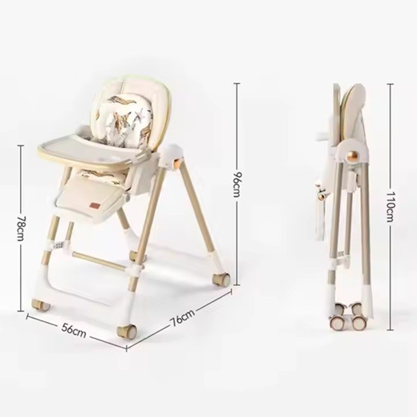 Scaun de Masa 2in1, Flippy, pentru Copii 6 luni - 4 Ani, Pliabil, cu Roti, Balansoar, Leagan, Reglabil, Tava de Masa Dubla, Centura in 5 Puncte, 96 x 56 x 76 cm, Sampanie [4]