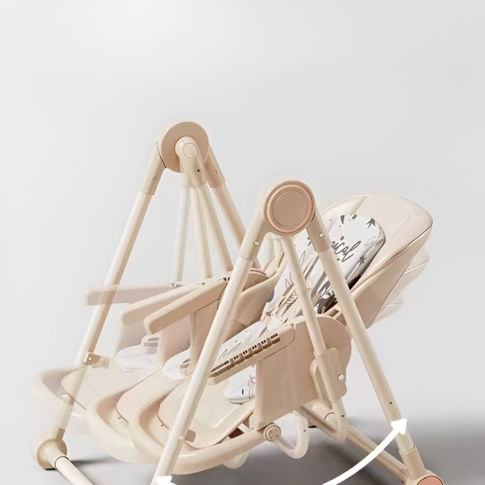 Scaun de Masa pentru Bebelusi si Copii, Flippy, Tavita si Husa Detasabile, Multifuncțional, Stabil, Centura de Siguranta, Inaltime Ajustabila, Spatar Reglabil Moale, Balansoar, de la 6 Luni, Bej [2]