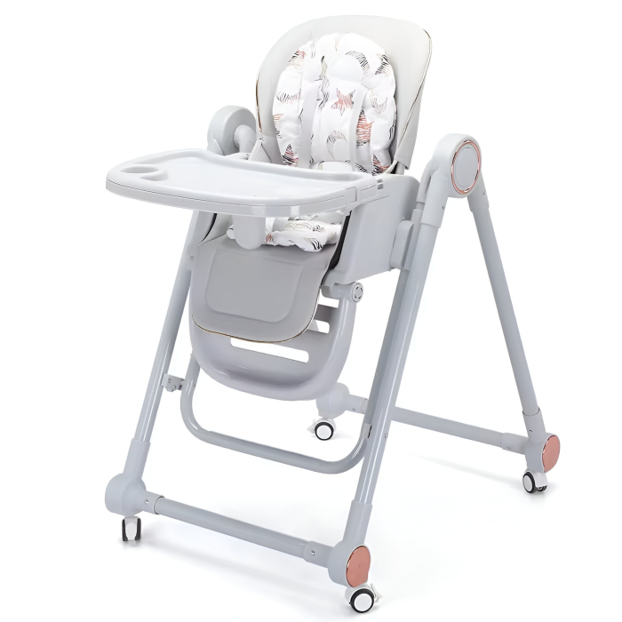 Scaun de Masa pentru Bebelusi si Copii, Flippy, Tavita si Husa Detasabile, Multifuncțional, Stabil, Centura de Siguranta, Inaltime Ajustabila, Spatar Reglabil Moale, Balansoar, de la 6 Luni, Gri [7]