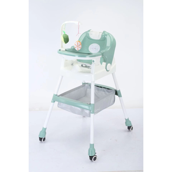 Scaun de Masa pentru Copii, Flippy, Multifunctional, Pliabil, cu Roti, Cos de Depozitare, din Plastic, Centura de Siguranta, Suport de Agatat Jucarii, 110 x 60 x 70 cm, Verde [3]