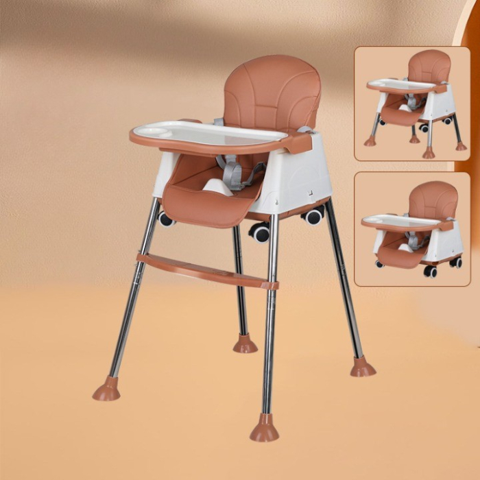 Scaun de Masa Pliabil 3in1, Flippy, Reglabil, Multifunctional, 3 Pozitii, Masuta si Husa Detasabile, Roti, Centura de Siguranta, Ajustare Inaltime, Maro [2]