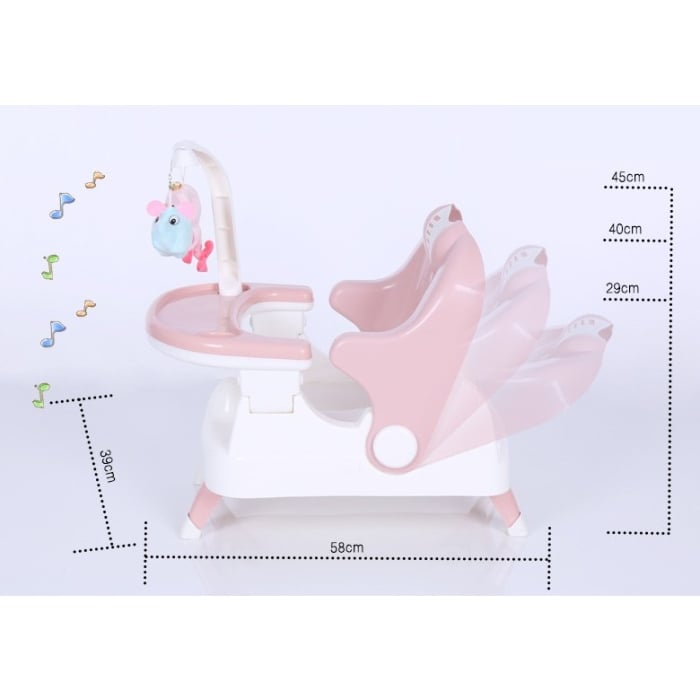 Scaun pentru Copii 2 in 1, Flippy, pentru Servit Masa si pentru Baie, Multifunctional, Pliabil, Portabil, din Plastic, Spatar Reglabil, 58 x 39 cm, Roz [6]