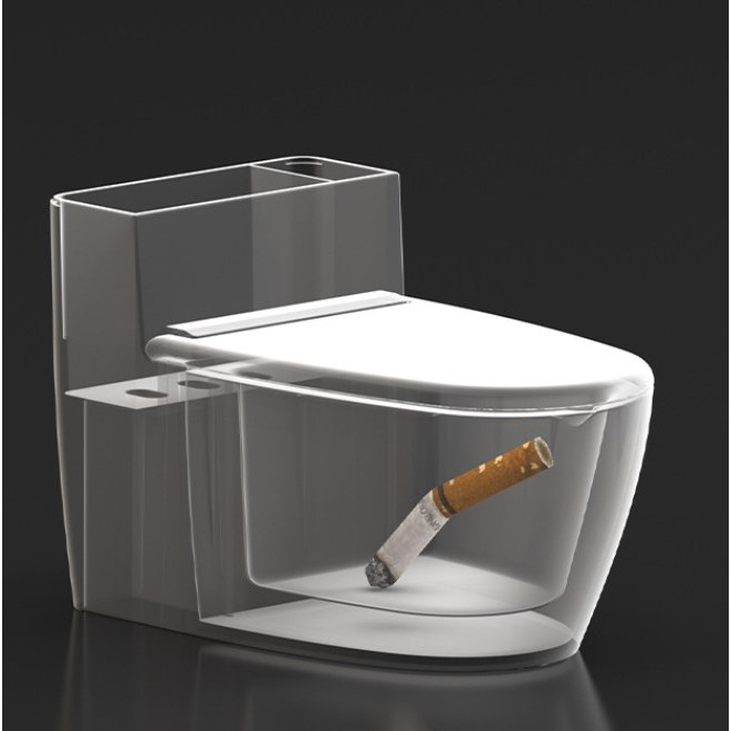 Scrumiera creativa Flippy, Forma de Toaleta, Capac Alb , Material ABS si Otel Inoxidabil, 12.5 x 10 x 8 cm, Fixare prin Lipire sau De Sine Statator, pentru Baie, Camera, Bucatarie, Balcon, Alb, model  [6]