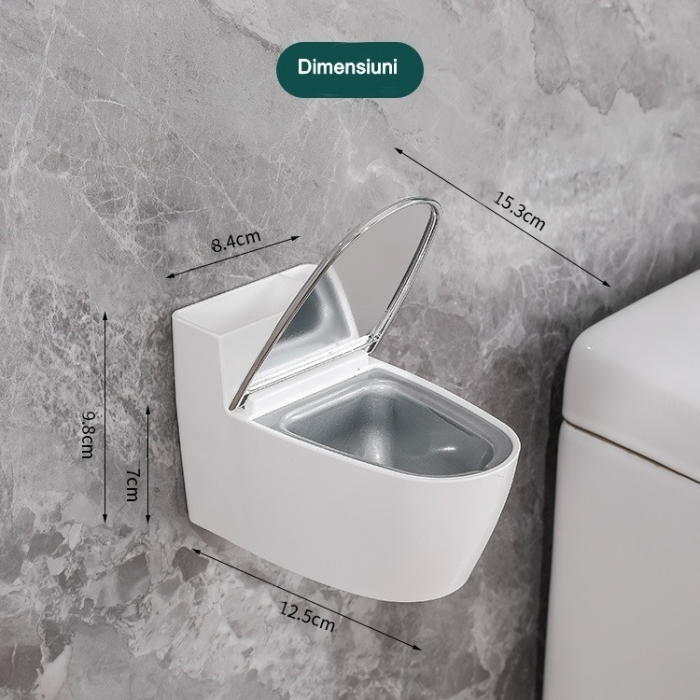 Scrumiera creativa Flippy, Forma de Toaleta, Capac Argintiu, Material ABS si Otel Inoxidabil, 12.5 x 9.8 x 8.4 cm, Fixare prin Lipire sau De Sine Statator, pentru Baie, Camera, Bucatarie, Balcon, Argi [3]