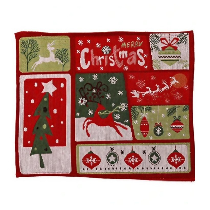 Servet de Masa, Flippy, Model Ren, Brad si Globulete, Scris Merry Christmas, Tematica Craciun, Prosop pentru Masa, 47x33 cm, Bumbac si Fibre Sintetice, Rosu [1]