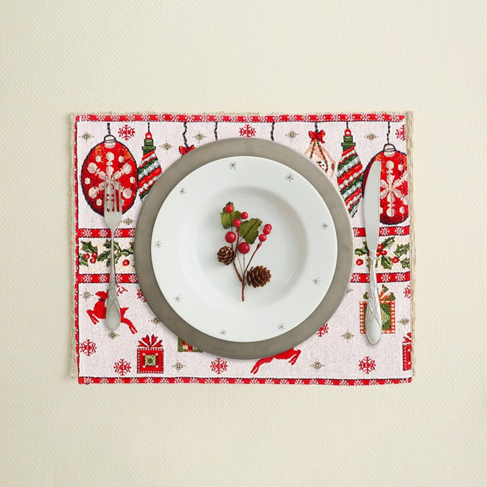 Servet pentru Masa, Flippy, Model Globulete si Cadouri, Tematica Craciun, 43 x 34 cm, Rosu [1]