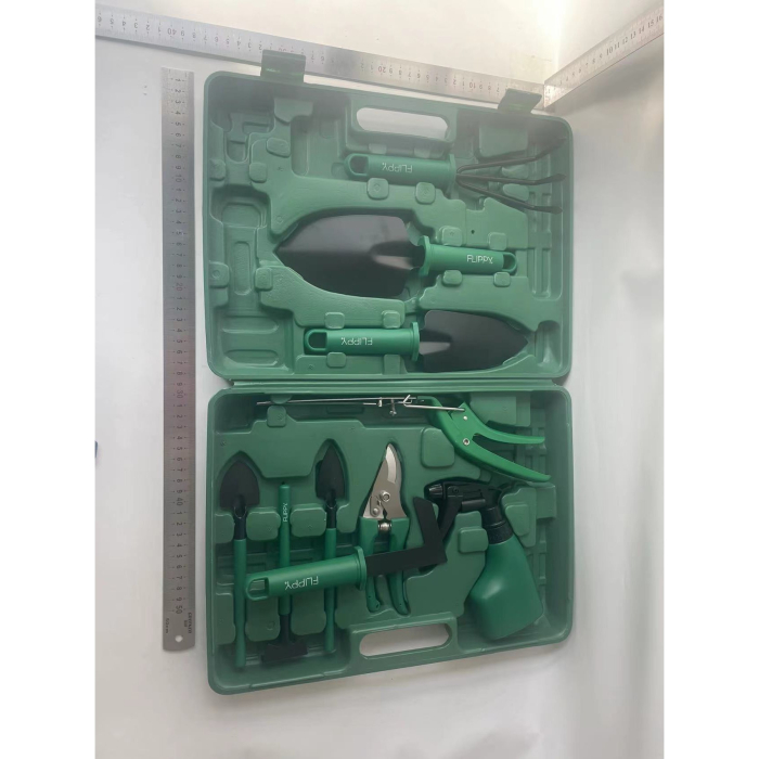 Set 10 accesorii pentru gradinarit Flippy, geanta depozitare inclusa, otel inoxidabil, 37 x 28 cm, verde [10]