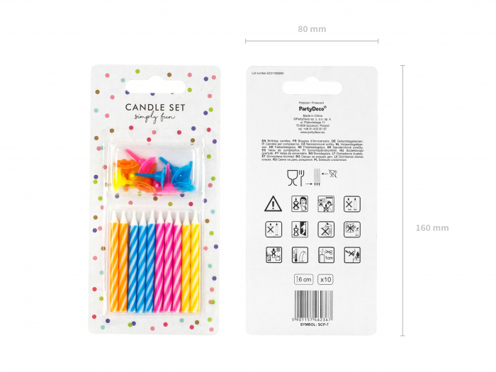 Set 10 Lumânări tort, multicolore, 6cm [2]