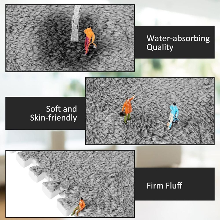 Set 10 Piese Covor tip Puzzle, Flippy, Spuma EVA, Pufos, 30 x 30 x 1 cm, Gri [4]