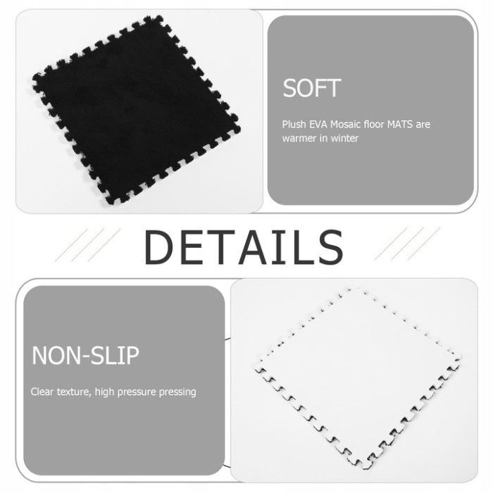 Set 10 Piese Covor tip Puzzle, Flippy, Spuma EVA, Pufos, 30 x 30 x 1 cm, Negru [7]