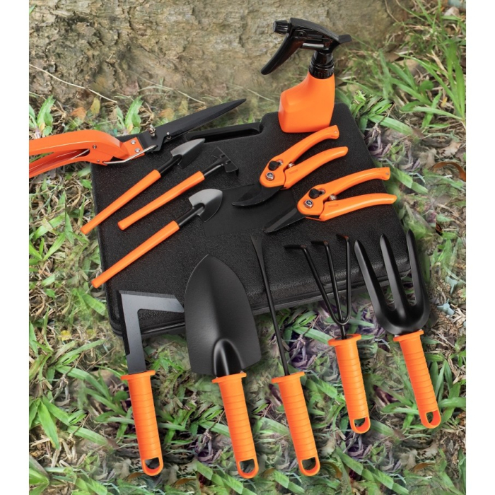Set 12 accesorii pentru gradinarit Flippy, geanta depozitare inclusa, otel inoxidabil, 37 x 27 cm, portocaliu [6]