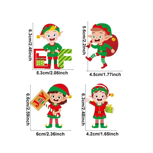 Set 12 Decoratiuni de Craciun din Lemn, Flippy, cu Snur pentru Agatare in Brad, Model Elfi Diferite Dimensiuni, 4 Modele, Multicolor [7]