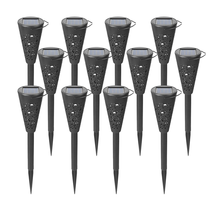 Set 12 Lampi Solare Led pentru Gradina, Flippy, Tip Torta, 36 x 6.8 cm, Buton On-Off, Lumina Alb Rece, Negru [2]