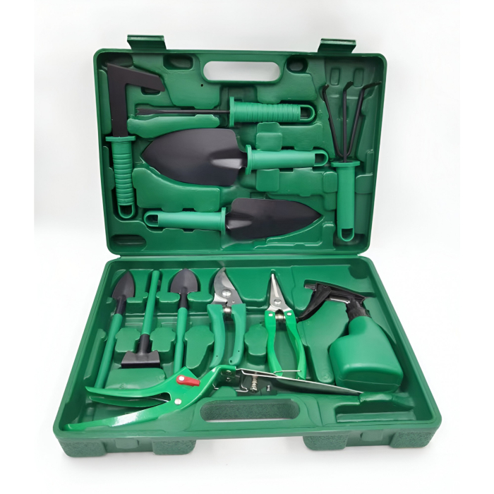 Set 12 Unelte de Gradina, Flippy, pentru Plantare Prelucrare Sol si Ingrijire Plante, Material PVC si Otel, Cutie Inclusa, 38 x 29 cm, Verde Deschis [10]