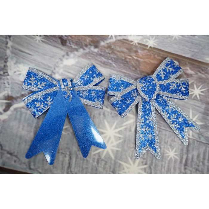 Set 2 fundite pentru brad, Albastre, model de nea, cu margini argintii, 13 x 18 cm, PVC, Flippy [4]