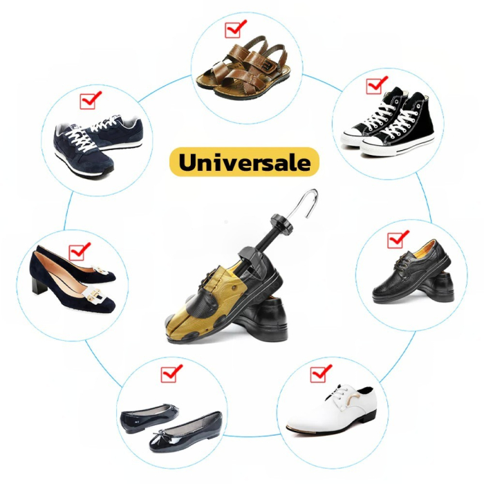 Set 2 Sanuri/Calapoade Reglabilile, Flippy, pentru Alungit si Largit Pantofi, Geanta si Incaltator Incluse, Universale, Unisex, din ABS Premium, Arc, Marime 40 - 47, Galben/Negru [5]