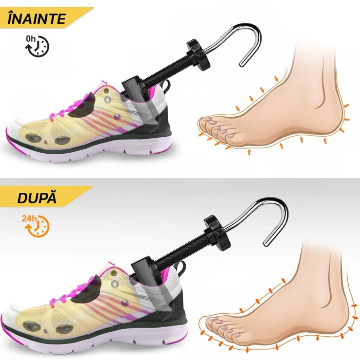 Set 2 Sanuri/Calapoade Reglabilile, Flippy, pentru Alungit si Largit Pantofi, Geanta si Incaltator Incluse, Universale, Unisex, din ABS Premium, Arc, Marime 40 - 47, Galben/Negru [6]