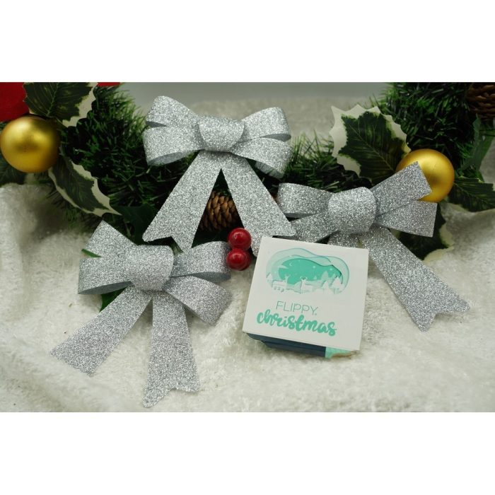 Set 3 fundite pentru brad, Argintii, cu sclipici, 10 x 11 cm, din poliester, Flippy [5]