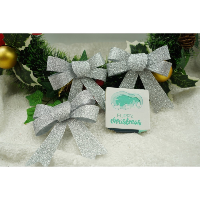 Set 3 fundite pentru brad, Argintii, cu sclipici, 10 x 11 cm, din poliester, Flippy [3]