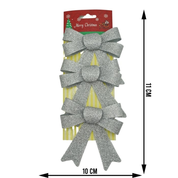 Set 3 fundite pentru brad, Argintii, cu sclipici, 10 x 11 cm, din poliester, Flippy [6]