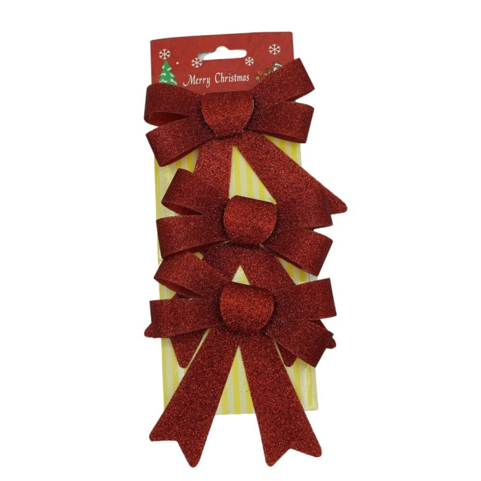 Set 3 fundite pentru brad, Rosii, cu sclipici, 10 x 11 cm, din poliester, Flippy [1]