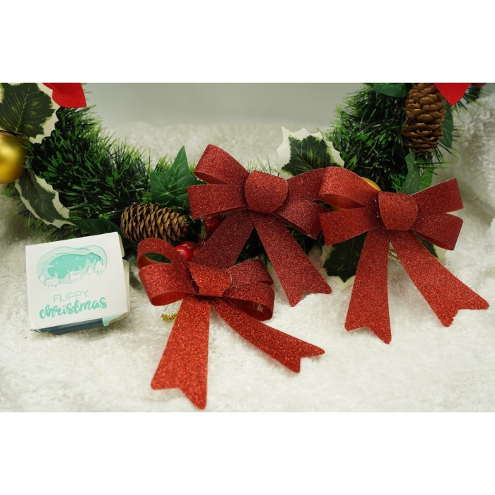 Set 3 fundite pentru brad, Rosii, cu sclipici, 10 x 11 cm, din poliester, Flippy [3]