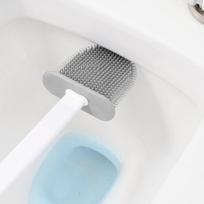 Set 3 Perii pentru Toaleta , din Silicon, Perie Zimtata, Cap Flexibil, Suport Adeziv pentru Montarea pe Perete, 39 x 19 x 9.8 cm, Gri/Alb [7]