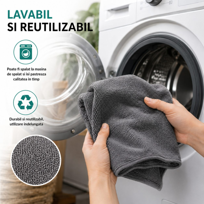 Set 30 Lavete din Microfibra, Flippy, pentru Curatare Auto si Suprafete, Absorbante si Reutilizabile, 30 x 30 cm, Gri [7]