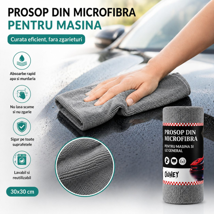 Set 30 Lavete din Microfibra, Flippy, pentru Curatare Auto si Suprafete, Absorbante si Reutilizabile, 30 x 30 cm, Gri [4]