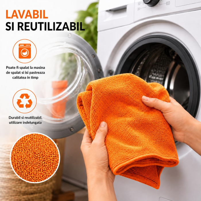 Set 30 Lavete din Microfibra, Flippy, pentru Curatare Auto si Suprafete, Absorbante si Reutilizabile, 30 x 30 cm, Portocaliu [7]