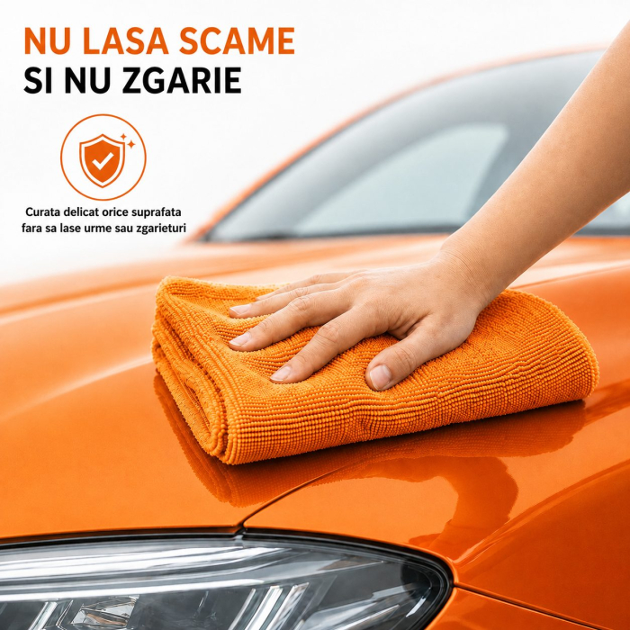 Set 30 Lavete din Microfibra, Flippy, pentru Curatare Auto si Suprafete, Absorbante si Reutilizabile, 30 x 30 cm, Portocaliu [6]