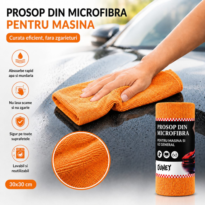 Set 30 Lavete din Microfibra, Flippy, pentru Curatare Auto si Suprafete, Absorbante si Reutilizabile, 30 x 30 cm, Portocaliu [4]