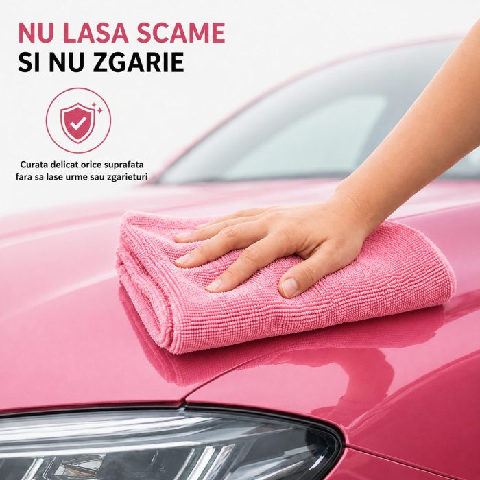 Set 30 Lavete din Microfibra, Flippy, pentru Curatare Auto si Suprafete, Absorbante si Reutilizabile, 30 x 30 cm, Roz [6]