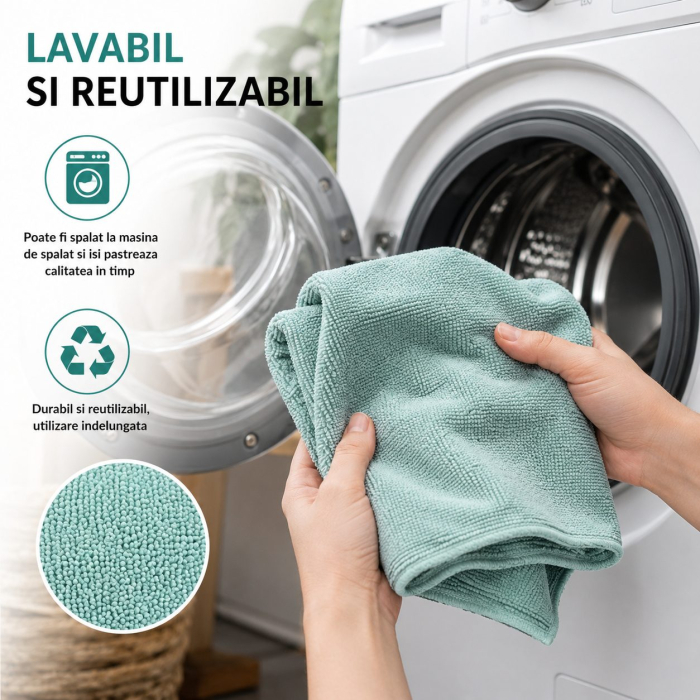 Set 30 Lavete din Microfibra, Flippy, pentru Curatare Auto si Suprafete, Absorbante si Reutilizabile, 30 x 30 cm, Turcoaz [7]
