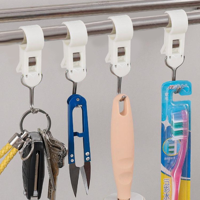 Set 4 Carlige Multifunctionale , Tubulare, Pentru Baie/Bucatarie, din ABS, 8.7 x 3.5 cm, Alb [7]